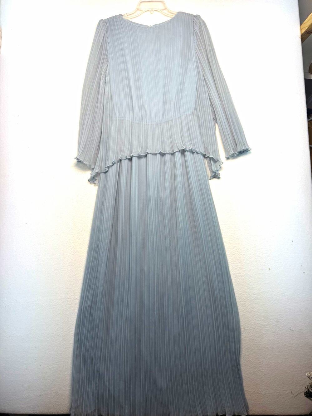 Jack Bryan Women Blue Pleated Chiffon Maxi Dress Lined Size 16 feminine elegant